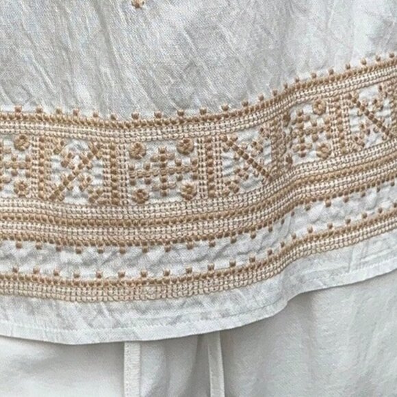 White Boho Women's Vacation Casual Geometric Embroidered Backless Halter Top - Picture 6 of 7